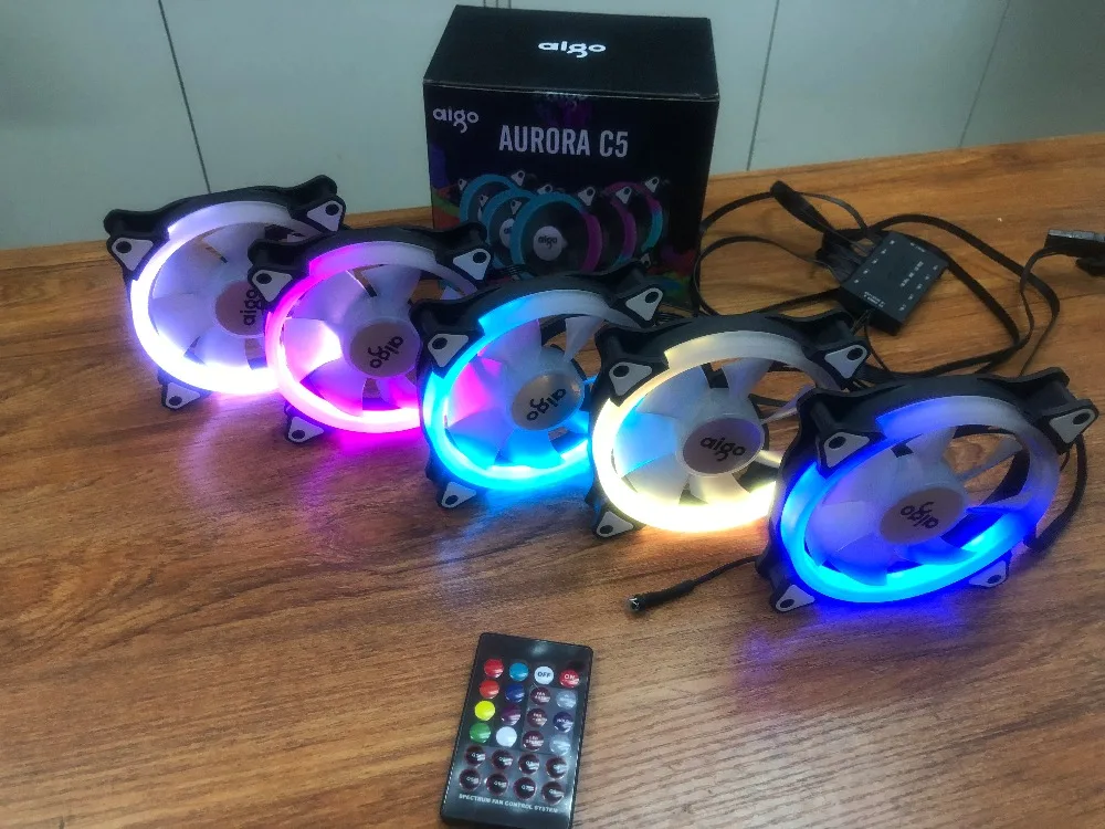 Aigo aura sync c3/c5 чехол для компьютера pc вентилятор Радиатор Вентилятор rgb Регулировка led 120 мм охладитель охлаждения тихий вентилятор беспроводной пульт дистанционного управления