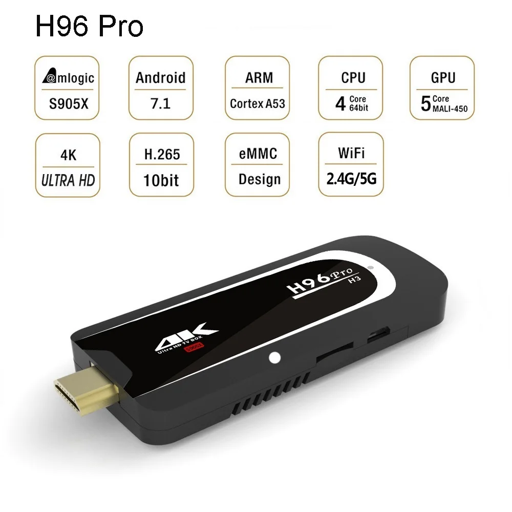 H96 Pro 4K Tv Stick Android 7.1 OS Amlogic S905X Quad Core 2G 16G Mini PC 2.4G 5G Wifi BT4.0 1080P