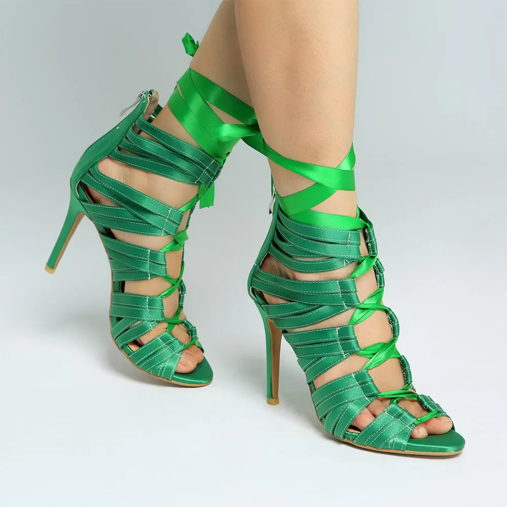 uu Intención Más Mujer Hermosas Abierta Tamaño Verde Original De Mujeres Ef1468 15 Elegante Punta Sandalias Zapatos Alto Nuevas 4 Green Tacón Ee FBBwa