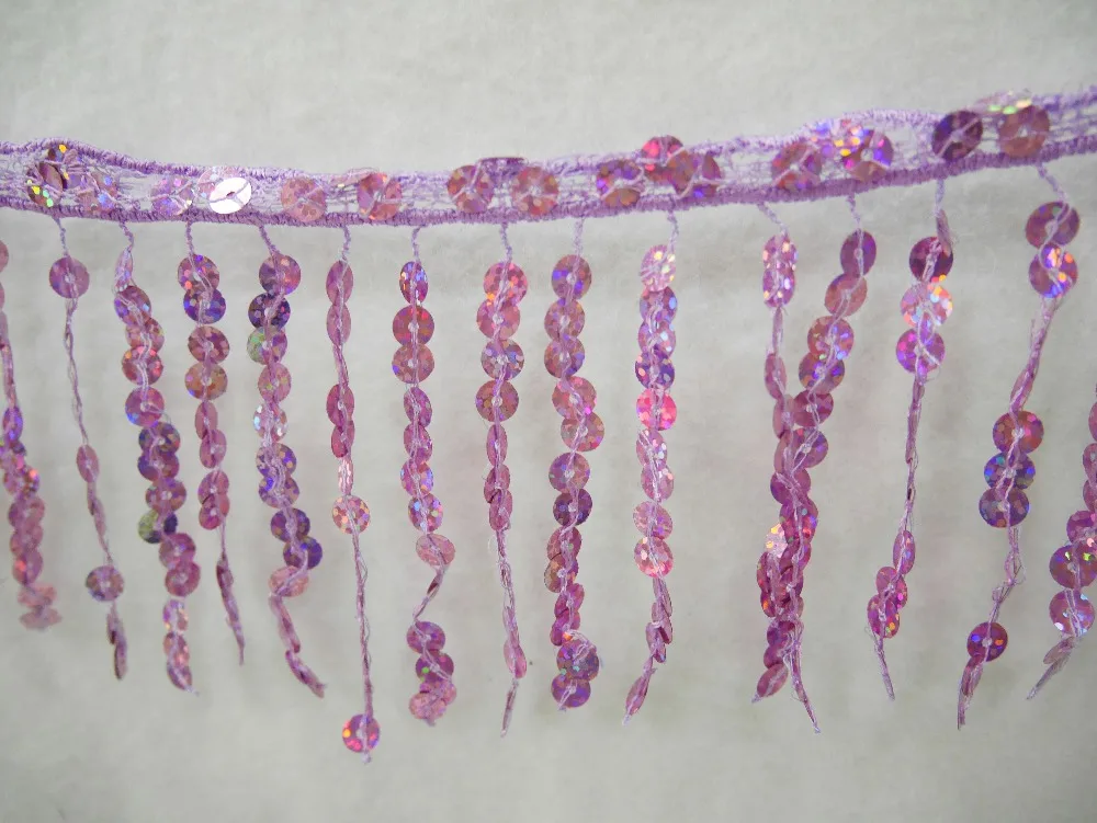 

Clearance! washable 15cm wide sequins fringe, hologram lavender pink
