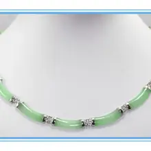 Благородное ожерелье из стерлингового серебра 925 пробы зеленый нефрит 17 дюймов
