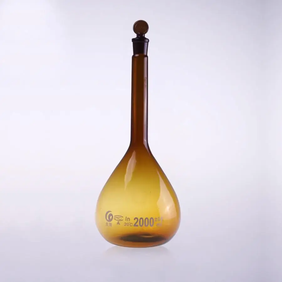 2000 мл Градуированный лабораторный Коричневый Стеклянный жидкий объемный колба со стеклянной пробкой