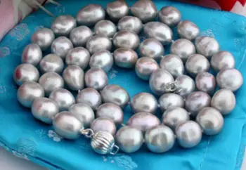 

HUGE 10-11mm super luster SOUTH SEA BAR PEOQUE GREY PEARL NECKLACE 18inch 925