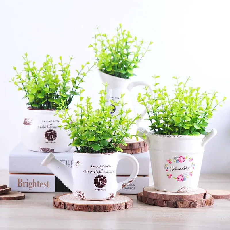 

Ceramic Simulation Plant Potted Ornaments Home Office Decoration Creative Artificial Figurines Bonsai Living Room Decor Crafts