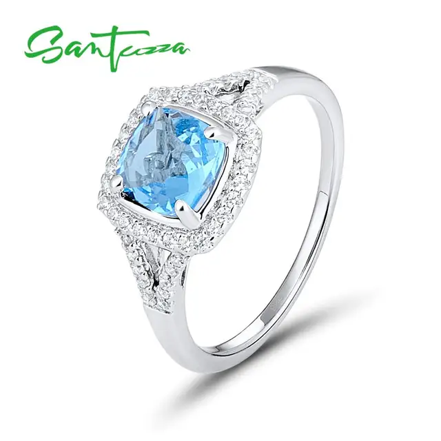silver rings for women engagement wedding ring cushion sky blue white cubic zirconia pure 925 sterling - Women Wedding Ring silver rings for women engagement wedding ring cushion sky blue white cubic zirconia pure 925 sterling - Women Wedding Ring