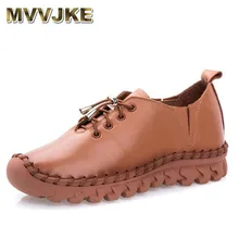 MVVJKE/Женская обувь ручной работы; обувь из натуральной кожи на плоской подошве; обувь для мам со шнуровкой; женские лоферы; мягкая повседневная женская обувь