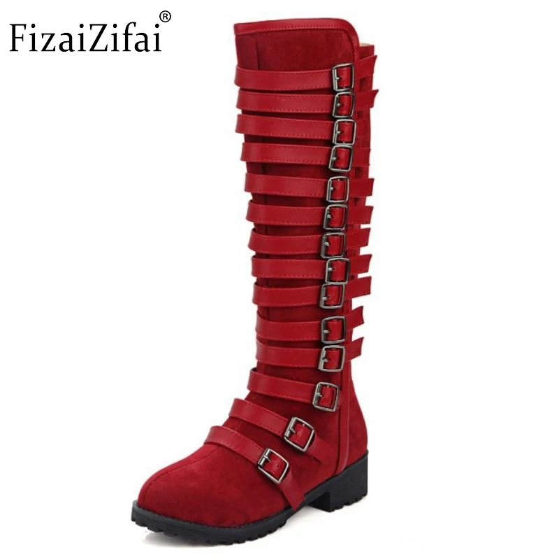 

New Fashion Women Round Toe Flat Knee Boots Women Warm Fur Winter Knight Boot Woman Buckle Style Shoes Footwear Size 33-46