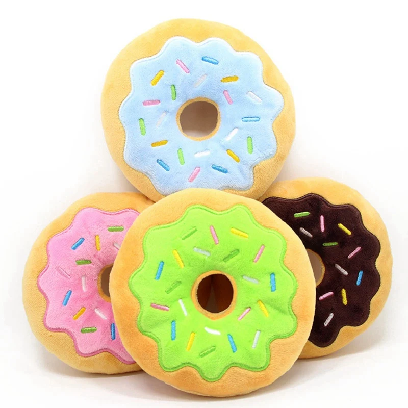 

15cm Pet Dog Simulation Doughnut Plush Toy Interactive Dog Chew Cat Scratch Toy Durable Bite Resistant Doughnut Squeak Toy
