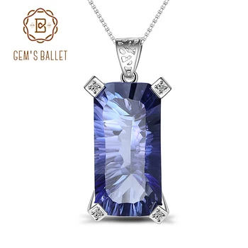 

GEM'S BALLET 40Ct Natural Iolite Blue Quartz Topaz Solid 925 Sterling Silver Necklace Pendant For Women Fine Jewelry 2018 New