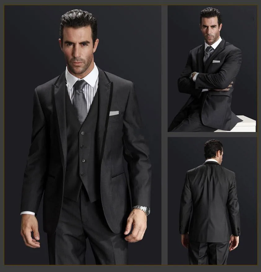 38 Charcoal Gray Men's Prom Normal Blazer Suit Groom Tuxedos Business Suits (Jacket+Pants+Vest+Tie) (1)