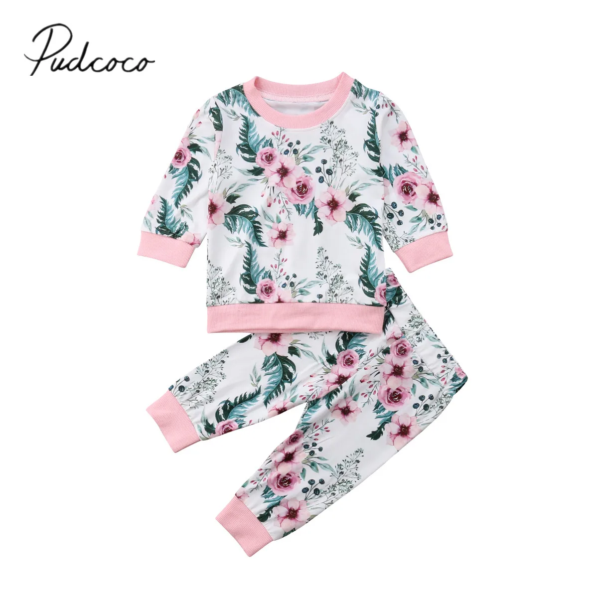 

2018 Brand New 0-3Y Toddler Baby Girl Autumn Winter Lovely Clothes Sets 2PCS Long Sleeve Floral Print Sweatshirt Tops+Long Pants