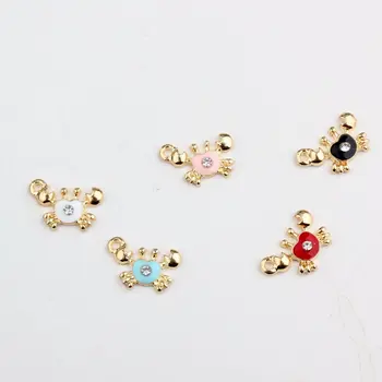 

100pcs 11*17mm DIY jewelry accessories gold-color alloy enamel small rhinestone animal crab charms pendant for bracelet CH0116