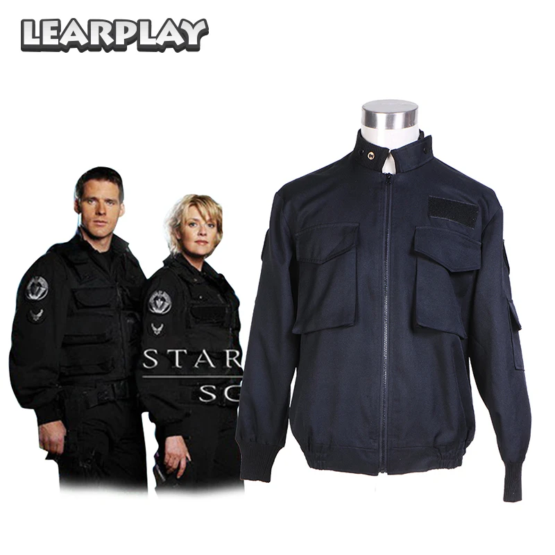 

Stargate SG1 Jacket Cosplay Costumes Black Men's Police Agent Uniform