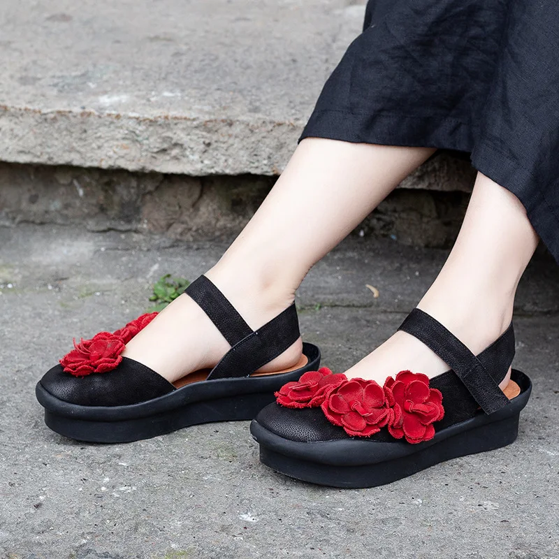 

Genuine Leather Casual Women's Shoes Sandals Spring and Summer 2019 Round Toe Sandals Platform Handmade