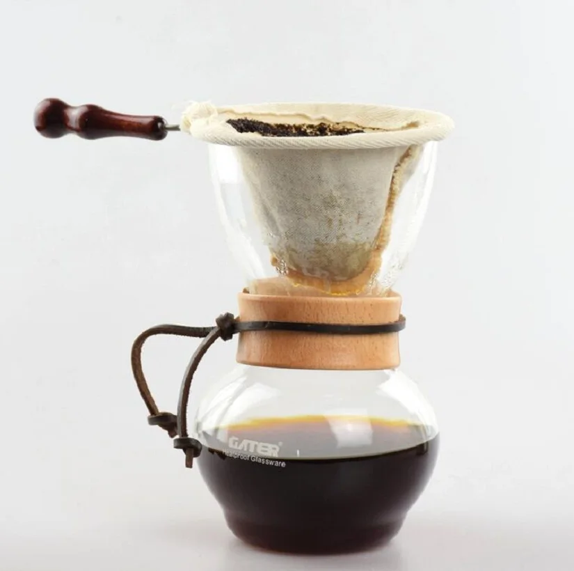 Free Shipping Coffee/Tea Drip Pot Heat Resist Glass Cloth Filter/Metal Filterin Coffee Filters