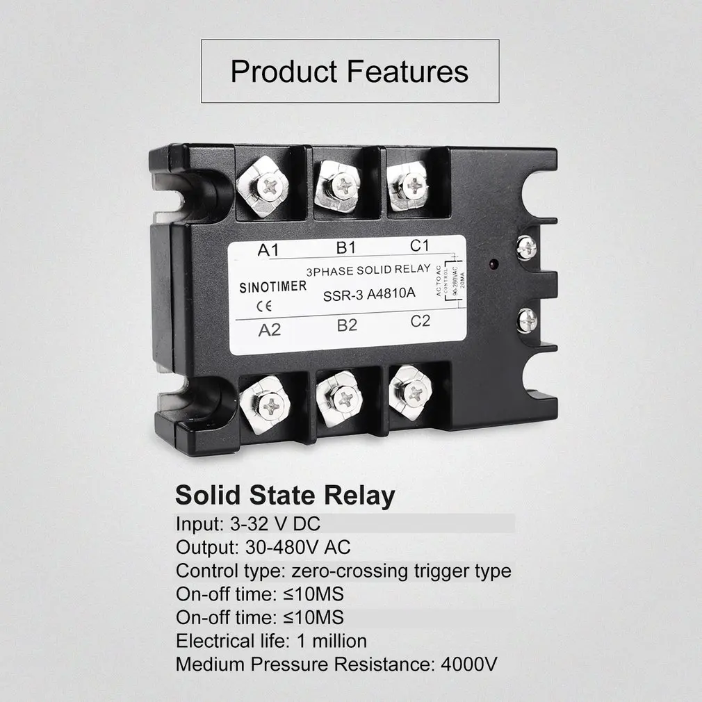 Твердотельные реле DC-AC SSR-3D4810A 25A 40A 60A 80A 100A 3-32VDC до 30-480VAC ток нагрузки трехфазный для контроля температуры