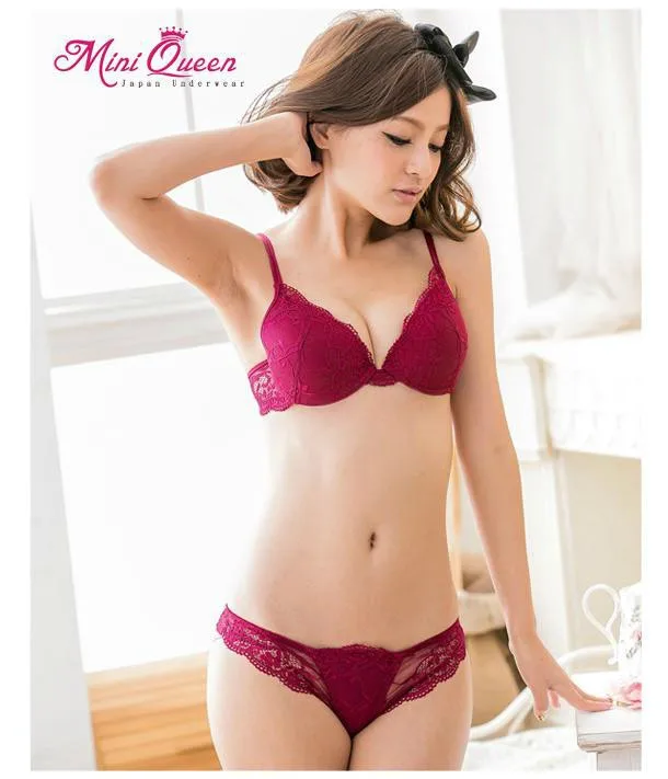 Hot sale the push up bra transparent lace bra & panties sets thin cup deep-V women sexy underwear bra set