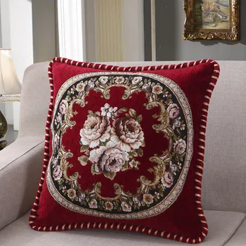 

50x50/58x58cm European flower embroidered chenille cushion cover sofa large pillow cover waist pillowcase bed