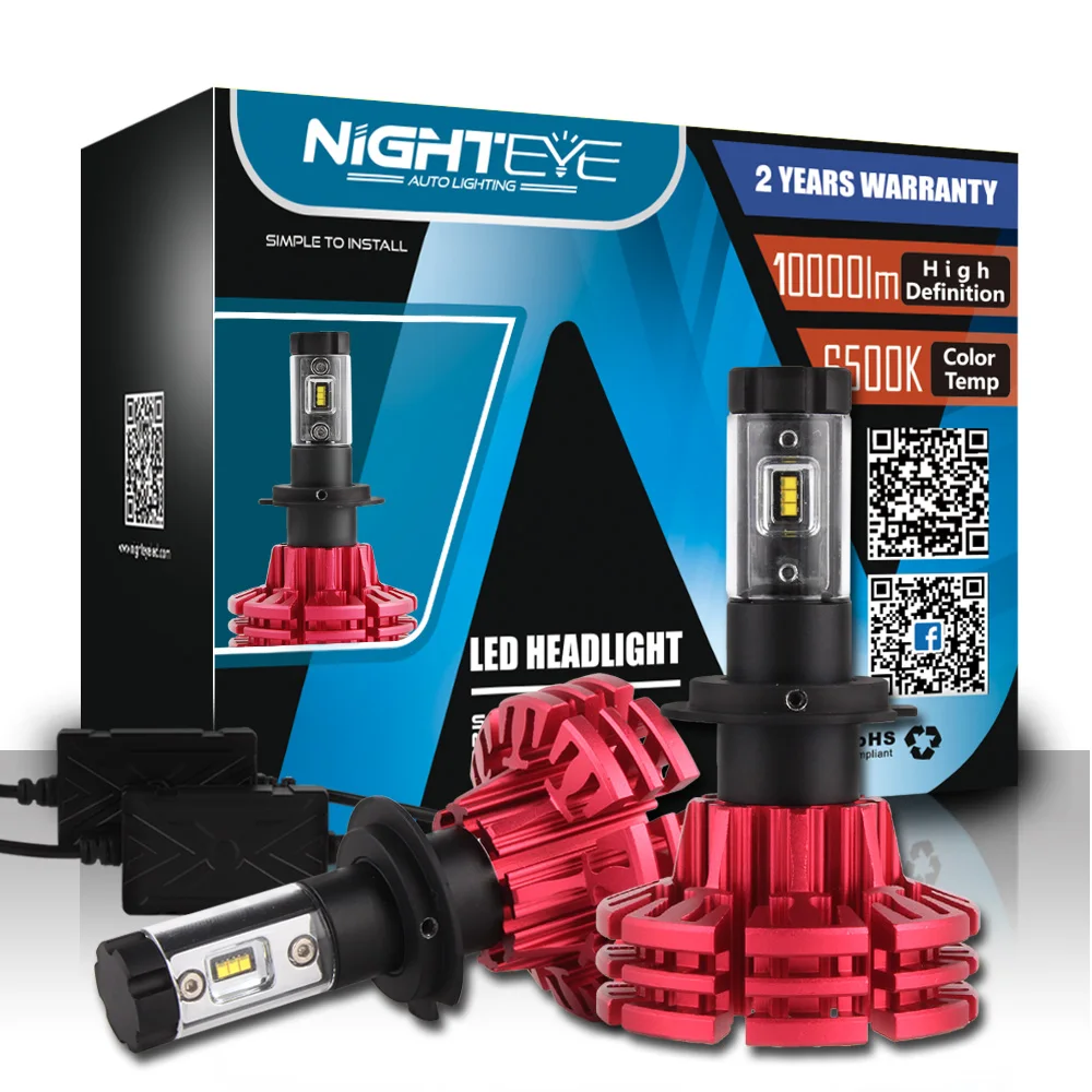 NIGHTEYE High Power 2Pcs 60W/set 10000LM H7 Auto Car LED Headlight Kit