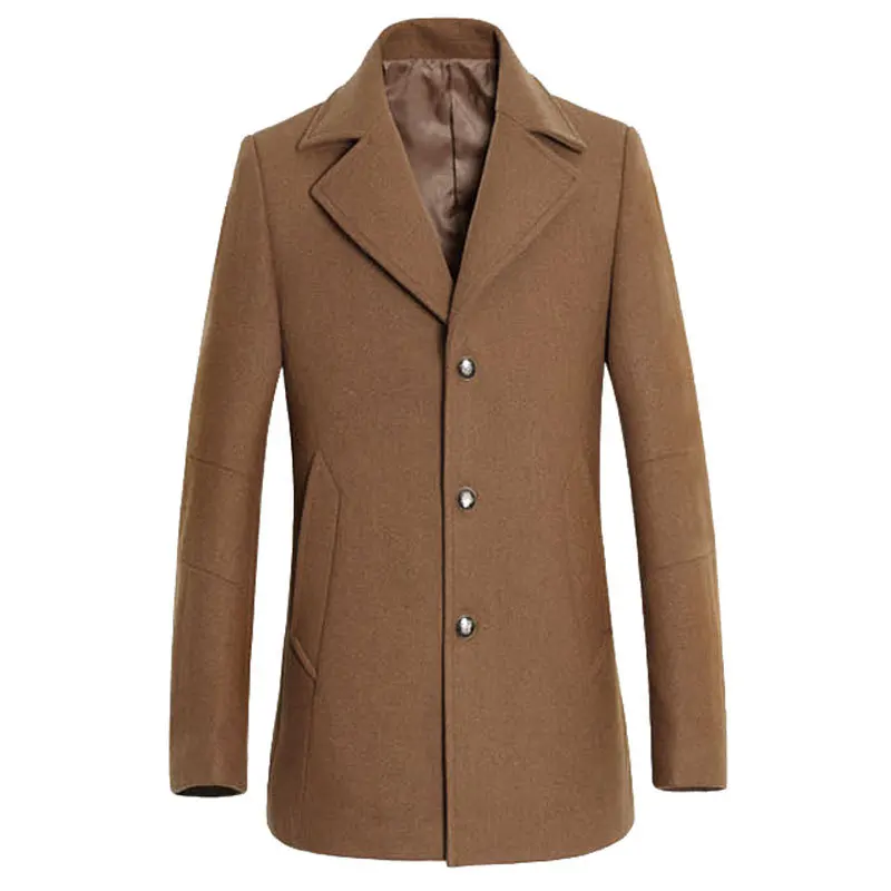 

2016 Winter Pea Coat Men Fashion Design Mens Slim Fit Wool Blend Single Breasted Trench Coat Casual Coffee Overcoat