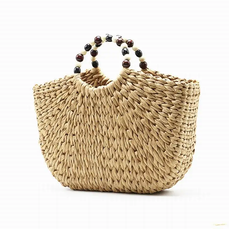 Günstig 2019 sommer Marke Designer Perle Hand woven Stroh Tasche Halbmond Stroh Tote Frauen Tote Taschen für Sommer Reise Griff tasche