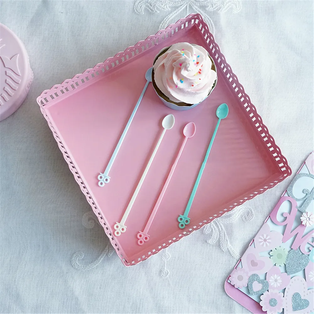 

Nordic Metal Lace Hollow Storage Tray Chic Ins Fruit Cake Dessert Plate Elegant Pink Square Jewelry Display Tray Home Desk Decor