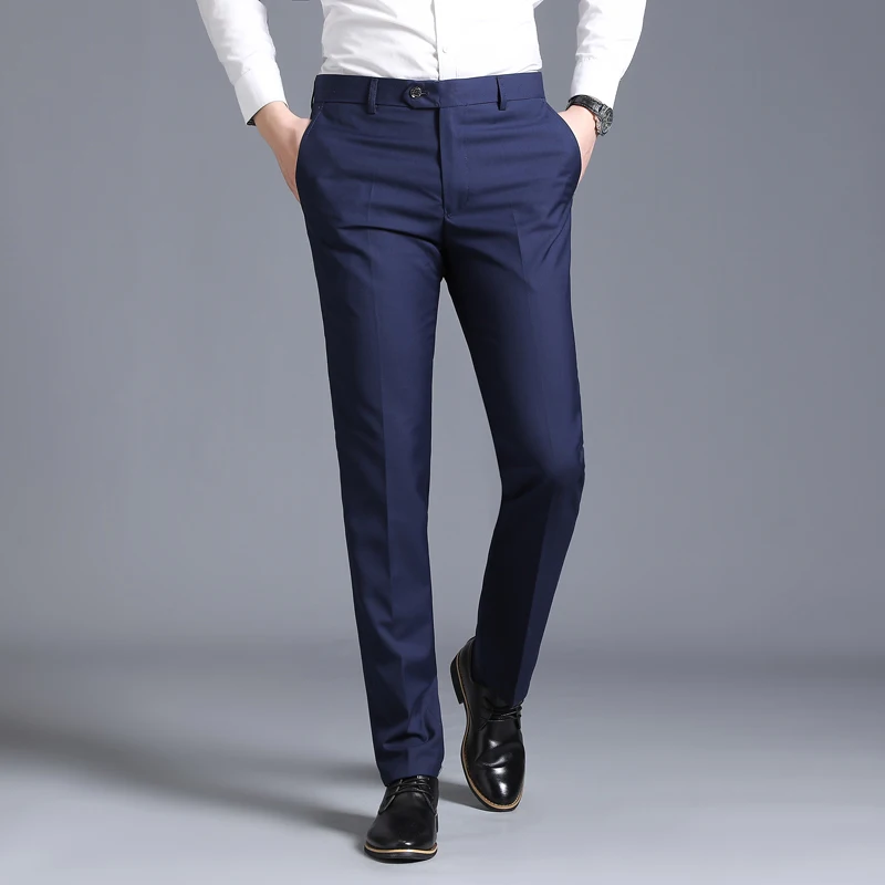 2019 new trousers male Korean version of business casual straight Striped suit pants men's Slim-- slacks Chinese Style Black