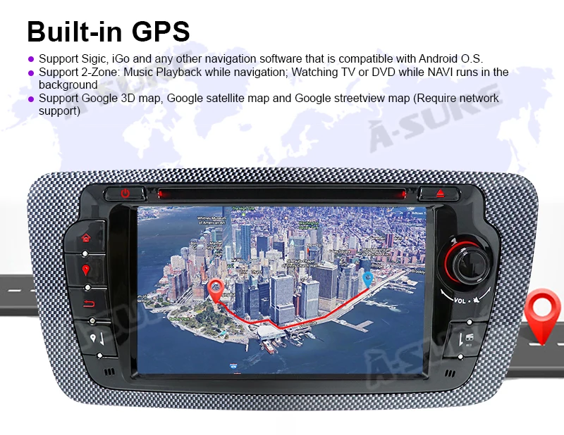 Best A-Sure 2 Din Android 9.0 Auto Radio GPS DVD Player Sat Nav Stereo Navigation For Seat Ibiza 2009-2013 Quad Core DAB+ WIFI 4G 27