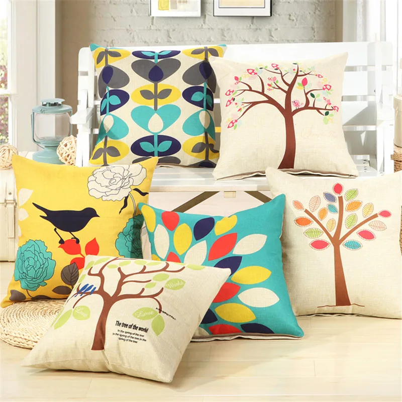 Digital print cushions without insert tree birds yellow design sofa