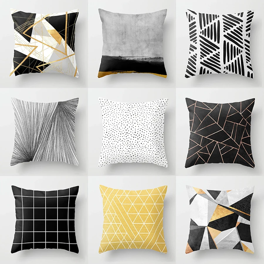 

Nordic Modern Geometric Throw Pillowcase Decorative Waist Pillow Cushion Cover Office Automobile White and Black Home Decor