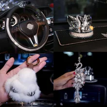 Модные стразы, аксессуары для салона автомобиля для женщин, кристальная кожа, чехлы на руль, держатель на вентиляционное отверстие, брелок, коробка для салфеток