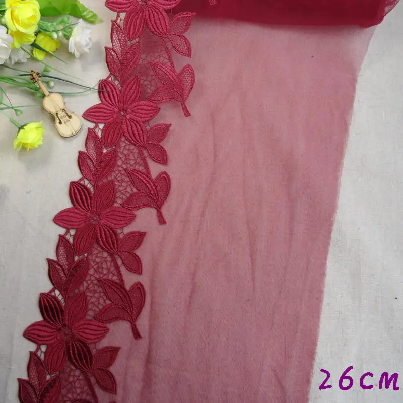 

Free shipping 22.5cm high quality noble voile embroidery lace, gauze embroidery lace trimming, skirt lace trim, leaf embroidery