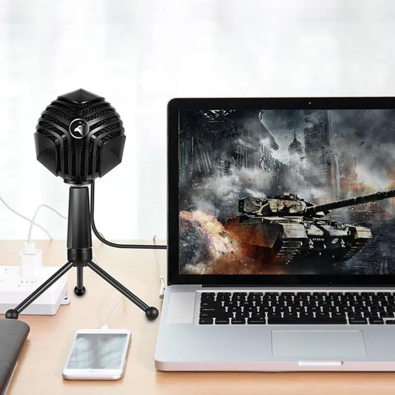 

Alloyseed USB Wired Condenser Microphone Table Tops Desktop Computer Mic with Stand for network games network broadcast