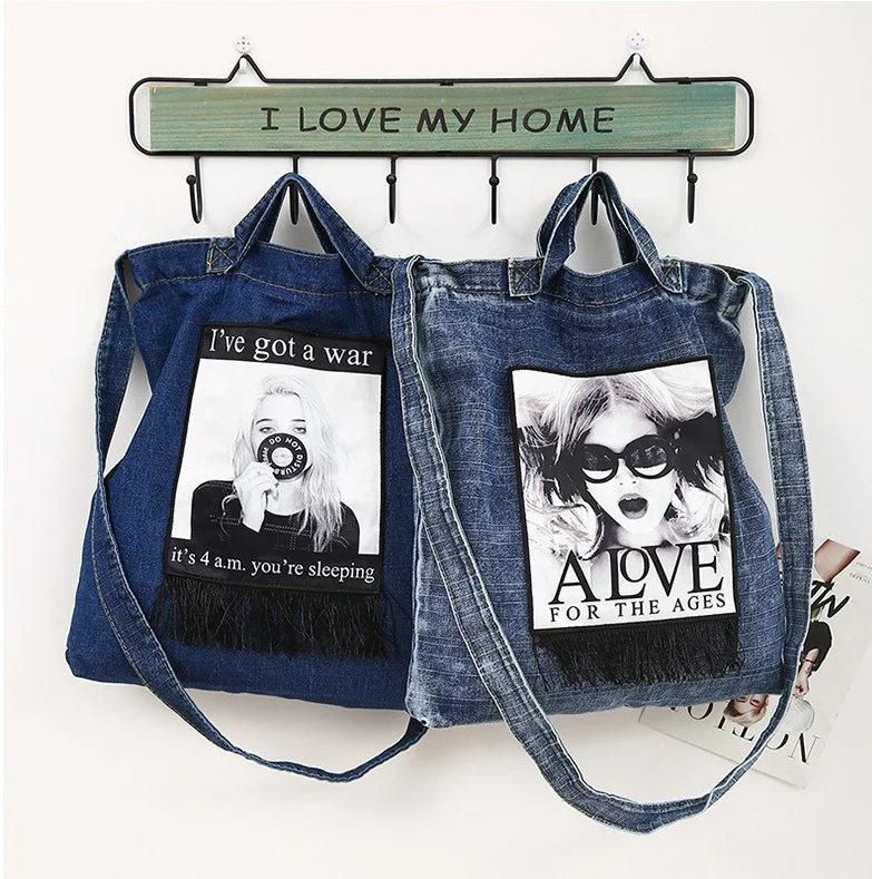 

New Women Handbags Messenger Canvas Bag Fashionable Denim Jean Art Shopping Shoulder Messenger Blues Crossbody Bag Totes bags