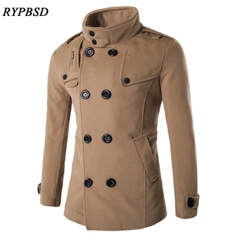 

New 2019 Winter Woolen Coat Men Jacket Fashion Casual High Quality Double-breasted Long Overcoat Men Outwear Men Wool Coat M-XXL