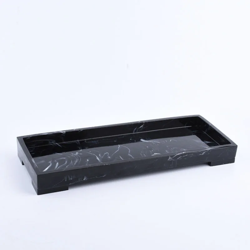 JINSERTA Marbled Resin Storage Tray Jewelry Display Plate Cosmetic Sundries Organizer Hotel Restaurant Serving Tray for Decor