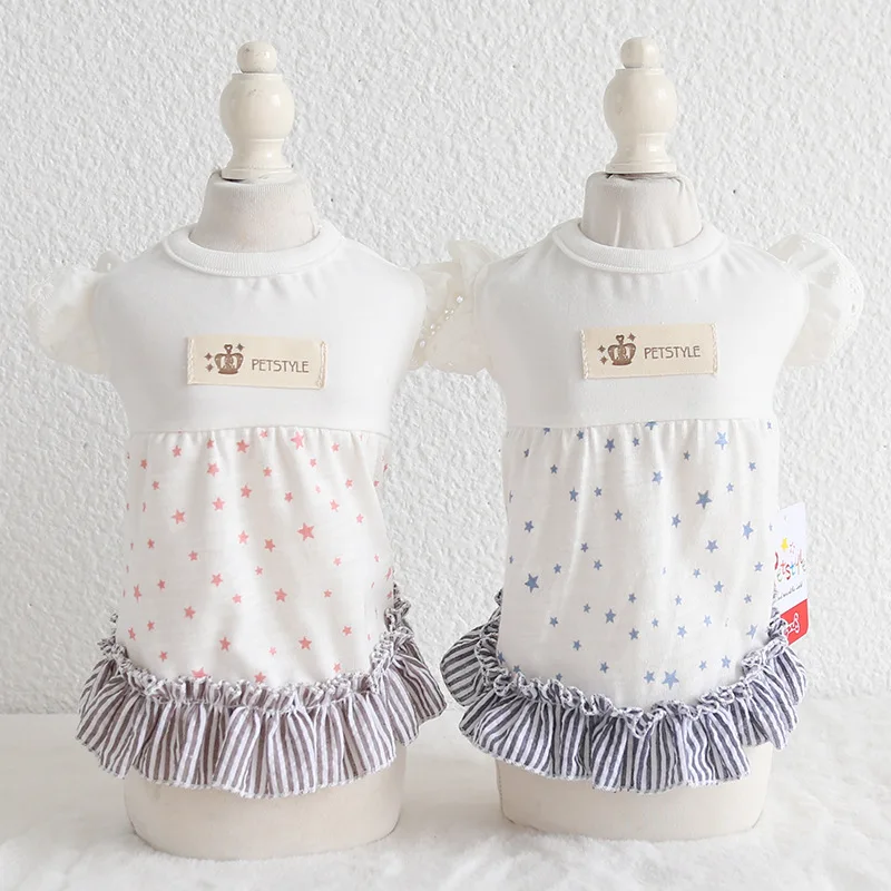 

2019 Spring and Summer New Products for Dogs Clothes with Stars Patchwork Doll Printing Shirt Pet Summer Dresses for Dogs