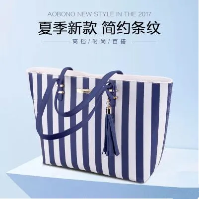 Девушка Повседневное Лето ПВХ наплечная сумка-шоппер в полоску пляжные Сумки