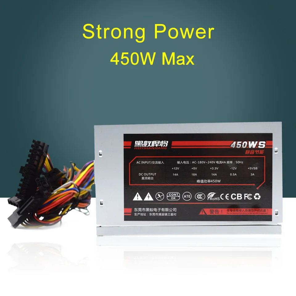 

Original 450W Mute Energy-saving AC-180V-240V 4A 50Hz Desktop Computer Power Supply