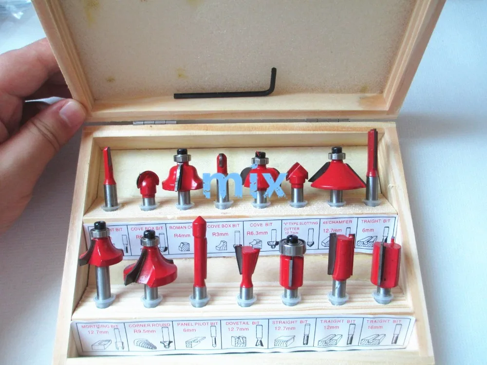 15pc Router Bit Set 1/4" 6.35mm Shank Wood Carving Tungsten Carbide
