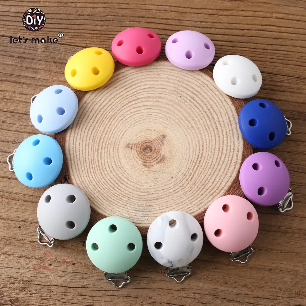 

Let's Make 5pc Three Holes Round Pacifier Clip Food Grade Silicone Teether DIY Nursing Accessories Teething Toys Baby Teether