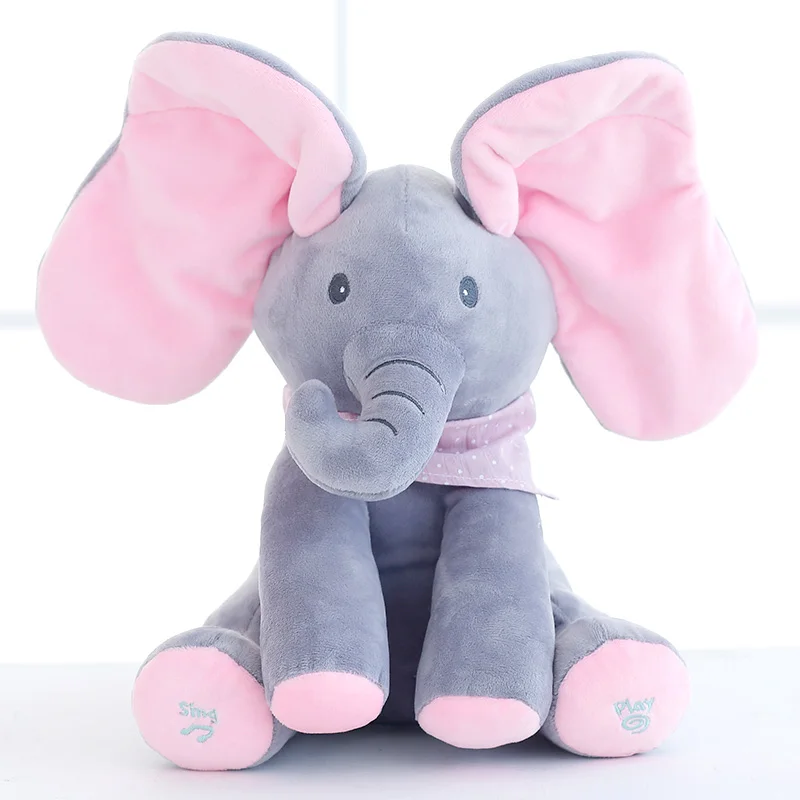 Новый стиль Peek A Boo Слон чучела Животные Плюшевый Слон кукла воспроизведение музыки слон образовательная антистрессовая игрушка для детей