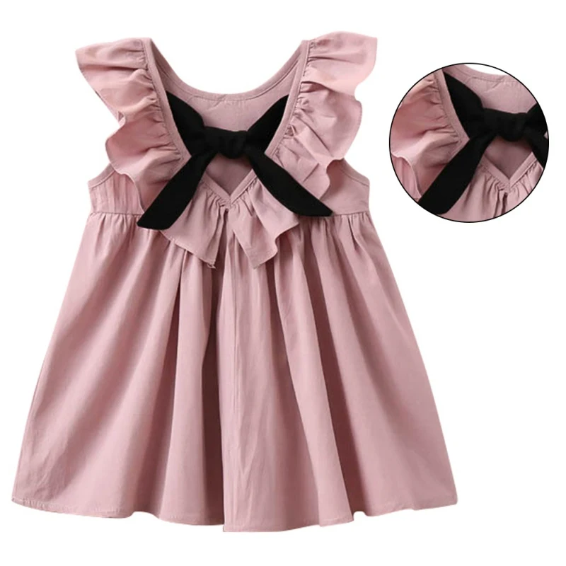 Летнее платье без рукавов с рюшами для маленьких девочек плиссированное платье с бантом Детские Сарафаны - Цвет: pink