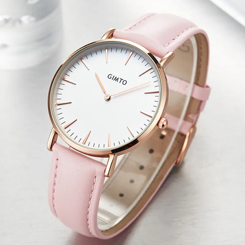 GIMTO luxury Fashion Women's watches quartz watch bracelet wristwatches leather band women dress watches 