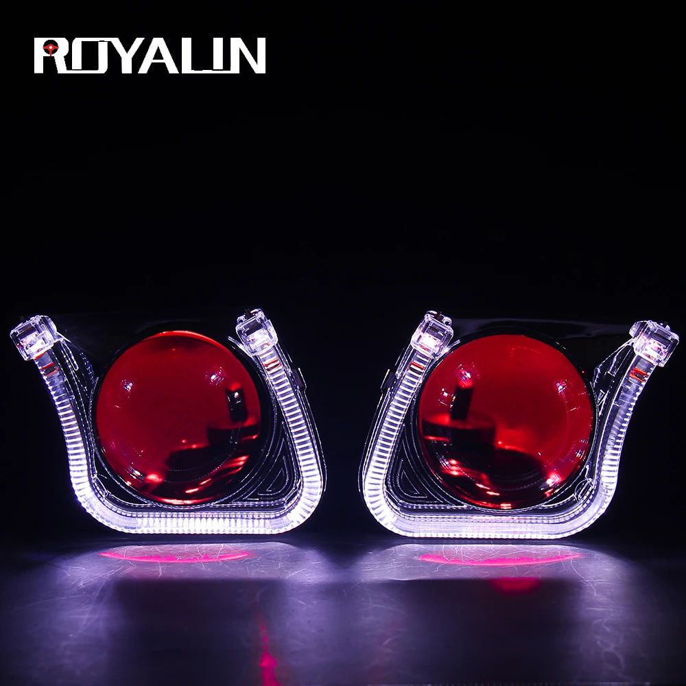 

ROYALIN Mini Xenon Lens H1 Projector Headlight 2.5 Metal Lens w/ U Car Styling LED Light Shrouds for H4 H7 Auto Lamp Retrofit