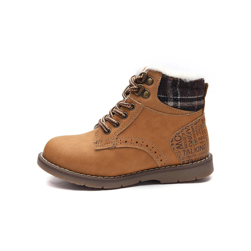 Jackmiller new winter ankle boots kids for boys shoes children warm wool lining low heels for child zip lace up brown size 25-30