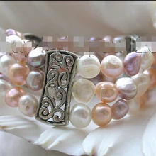 Подлинная Природный 9 мм Многоцветный Барокко Жемчужный Браслет!^@^ Благородный стиль Природный Изысканные jewe