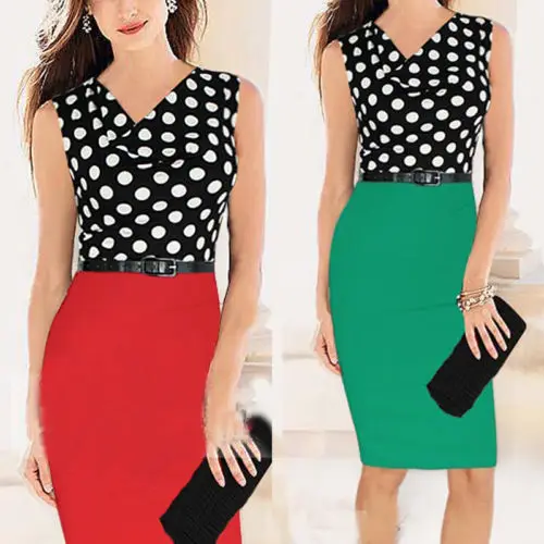 font b Womens b font Belted Polka Dot Draped Neck Color Block WorkWear Party Bodycon font b Womens b font Belted Polka Dot Draped Neck Color Block WorkWear Party Bodycon