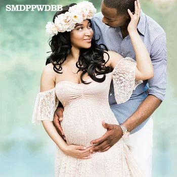 SMDPPWDBB Maternity Dresses Maternity Photography Props Plus Size Sexy Lace Fancy Pregnancy Dresses Photography White Gown