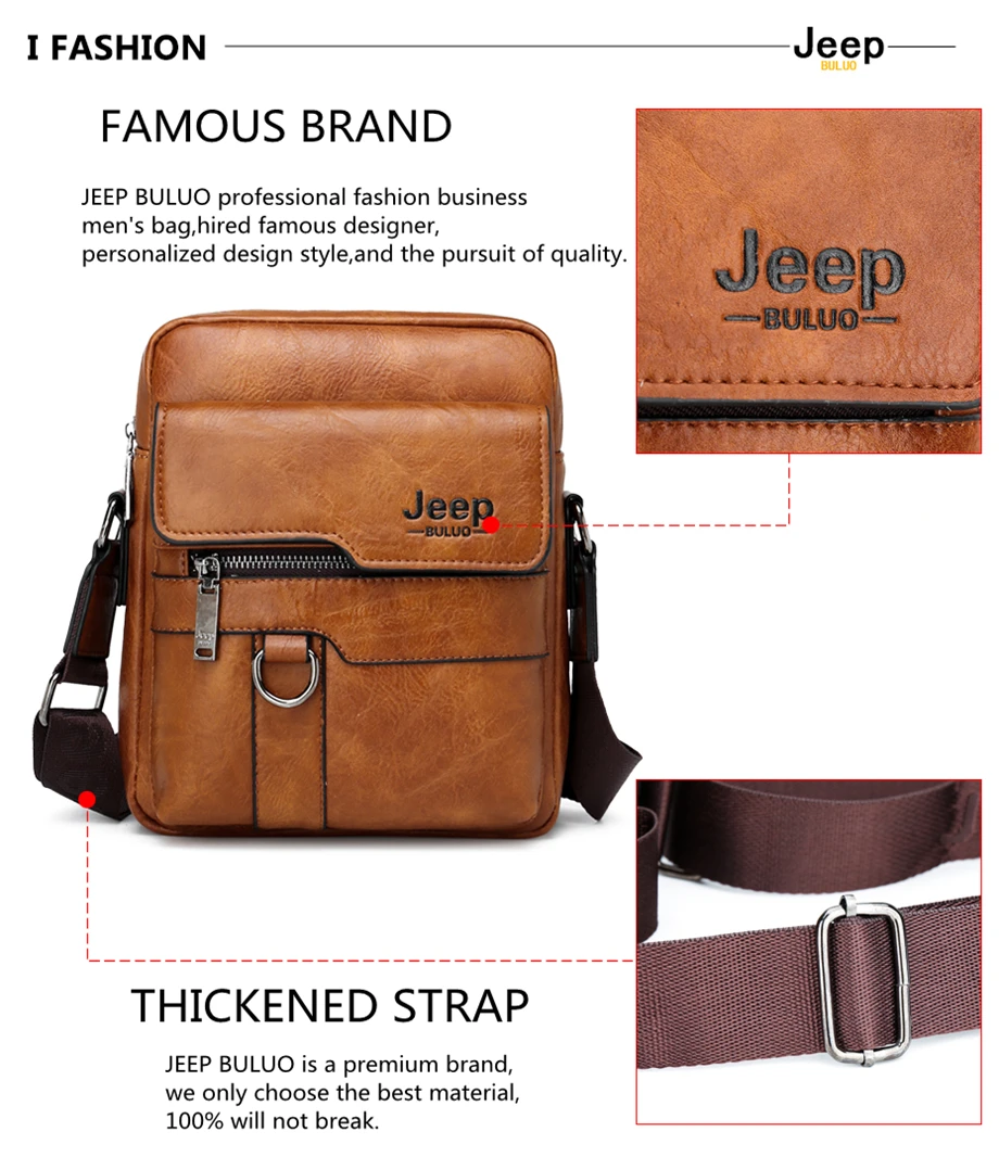 JEEP BULUO Luxury Men Messenger Bags Crossbody Leather